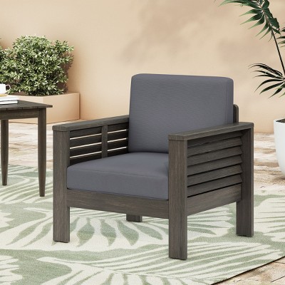 1 Piece Modern Outdoor Acacia Wood Patio Club Chair,Lounge Club Chair,Armrest Cushioned Patio Garden Deep Seating Club Chair-Coolbibila