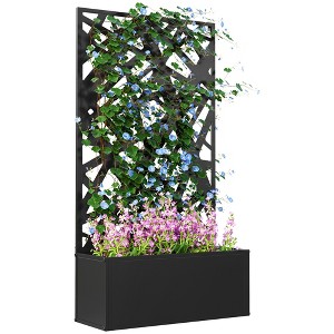 Outsunny Metal Raised Garden Bed with Trellis, Freestanding or Wall Mounted Raised Flower Bed with Privacy Panel for Garden, Patio, Balcony - 1 of 4