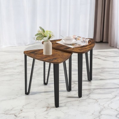 Set of 2 Nesting Coffee Tables, Industrial End Tables Small Stacking Side Tables Accent Table for Living Room Bedroom