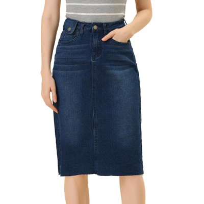 Allegra K Women's Casual High Waist Back Vent Short Denim Skirts Dark ...