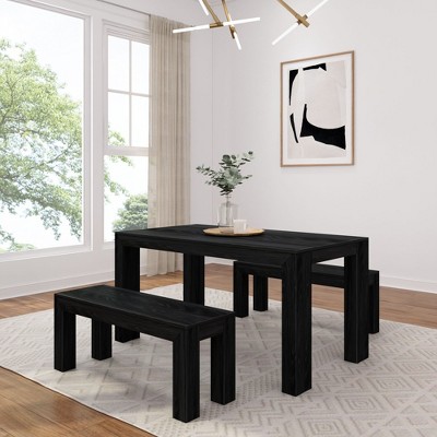 Modern Black Wirebrush Solid Pine Rectangular Dining Table for Four