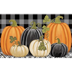 Briarwood Lane Fall Doormat 30x18 Indoor Outdoor Checkered Pumpkins Autumn For Fall Doormat - 1 of 4