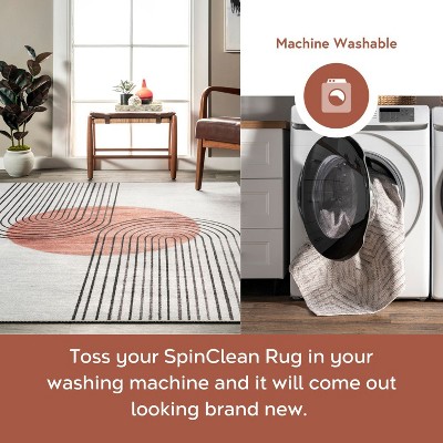 Burnt Orange Abstract Square Synthetic Washable Rug