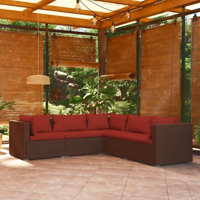 Garden Lounge Set Brown PE rattan, powder-coated steel, plastic vidaXL