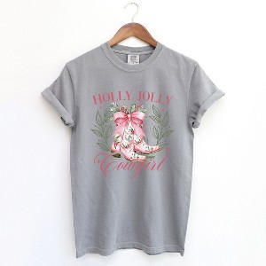 Simply Sage Market Women's Holly Jolly Cowgirl Coquette Short Sleeve Garment Dyed Tee - 1 of 4