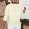 Coolmee Womens Ruffle 3/4 Length Sleeve Tops Casual Linen Blouses Crew Neck Drop Shoulder Dressy Shirts Outfits - 3 of 4