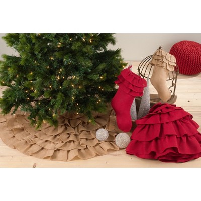 Red Jute Ruffled Christmas Tree Skirt, 84 inches