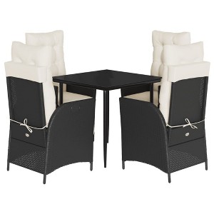 vidaXL 5 Piece Patio Dining Set with Cushions Black Poly Rattan - 31.5" Table Length Sharp Leg 4 Items - 1 of 4