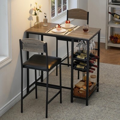 Bar Table Set for 2 with Footrest, Kitchen Dining Table with 2 Upholstered Chairs, Small Space Counter Height Barstools for Counter Bar, Sturdy and Durable, Easy to Assemble