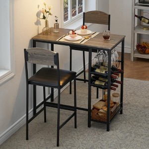 Bar Table Set for 2 with Footrest, Kitchen Dining Table with 2 Upholstered Chairs, Small Space Counter Height Barstools for Counter Bar, Sturdy and Durable, Easy to Assemble - 1 of 4
