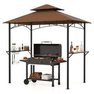 Costway 8' x 5' Grill Gazebo with 2 Shelves 7 Hooks Metal Frame Soft Top Beige/Brown/Gray/Wine - 1 of 4