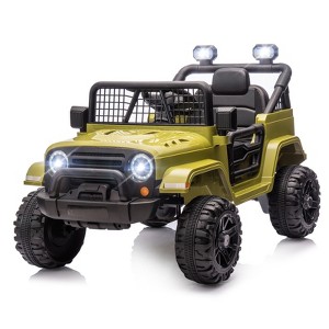 JOYMOR 12V Ride on Truck with Remote Control, Battery Powered Kids Car with LED Lights/Horn/Manual Control/3-5 MPH Speed/Gift for Girl Boy (Green) - 1 of 4