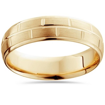 Pompeii3 6mm 14K Yellow Gold Hand Carved Brushed Wedding Band