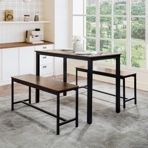 Home Imports Emporium 3-Piece Dining Table Set for 4 with Benches – Small Kitchen Table and Bench Set for Dining Room - 1 of 4