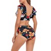 Clearlove Women's Two Piece Bikini Set V Neck Ruffled Top Bathing Suits U Back Swimwear With High Waisted Ruched Swim Bottom - 3 of 4