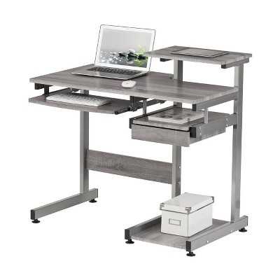 Sleek Gray MDF and Steel Compact Computer Desk with Drawers