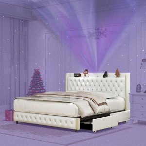 NicBex Full/Queen/King Upholstered Bed Frame with Star Galaxy Projector,Storage Tufted Wingback Headboard with USB Port,Music Speaker,Easy Assembly - 1 of 4