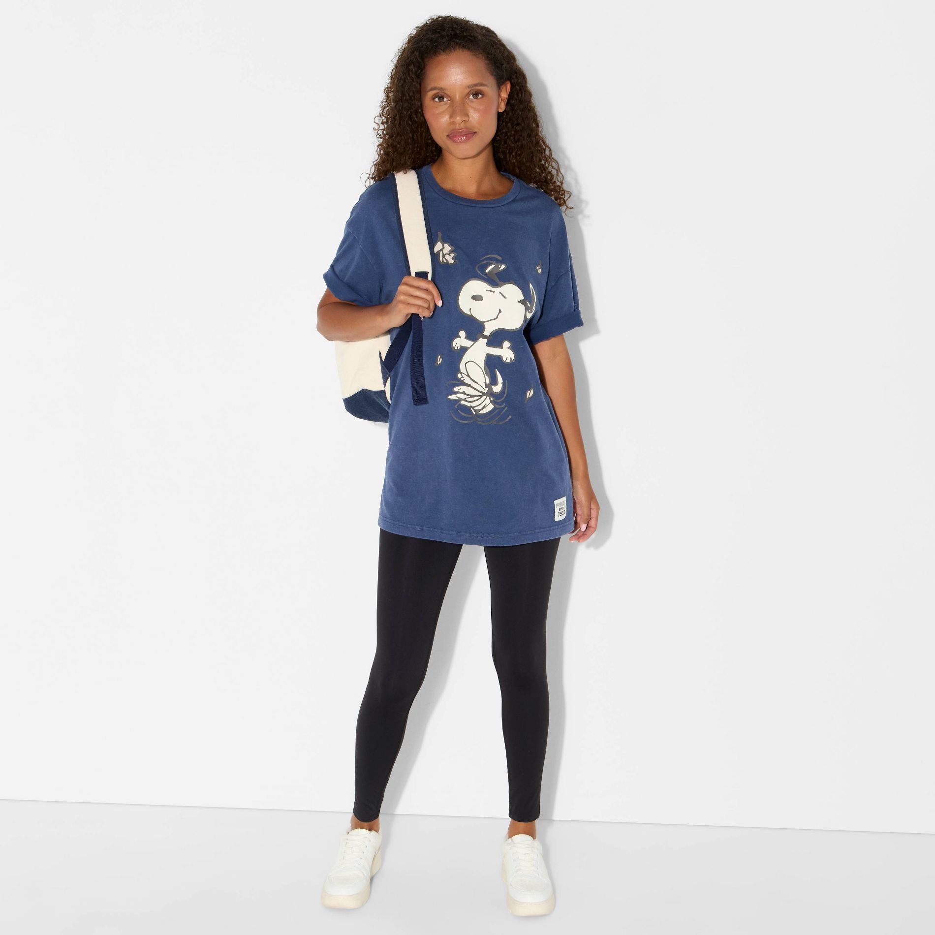 Women's Peanuts Fleece Graphic Hooded Sweatshirt - Navy Blue