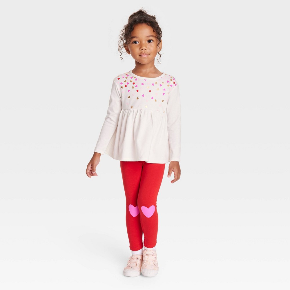 Size 18M Toddler Girls' Heart Top & Leggings Set - Cat & Jack Cream 18M, Ivory