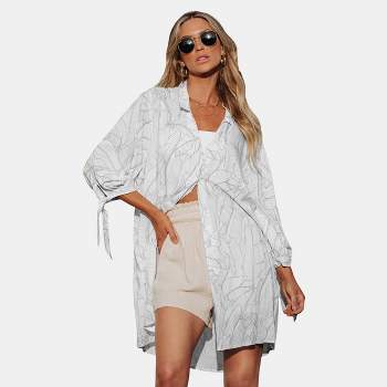 Women's Tropical Leaf Collared V-Neck Palm Cover-Up Dress - Cupshe