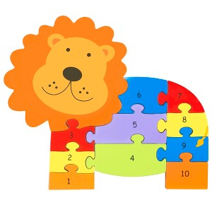 Orange Tree Toys: Lion Number Puzzle - 11 Piece Wooden Animal Shaped Puzzle - 1 of 4