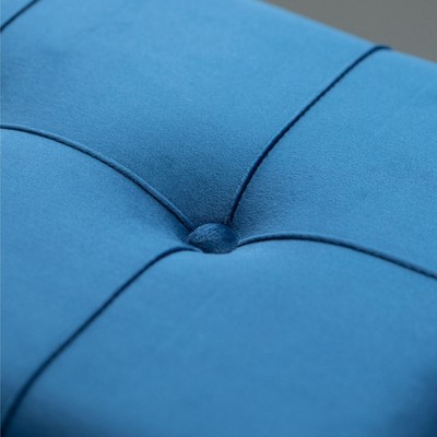 Blue Velvet Rectangular Ottoman with Golden Abstract Legs and Storage