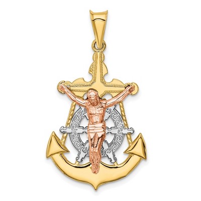 Black Bow Jewelry 14k Tri-Color Gold Hollow Mariner Crucifix Cross Pendant