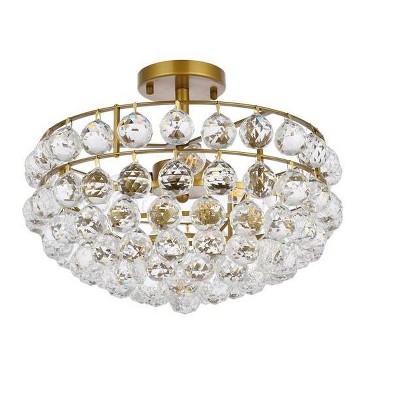 Savannah 16" Brass and Crystal Flush Mount Light