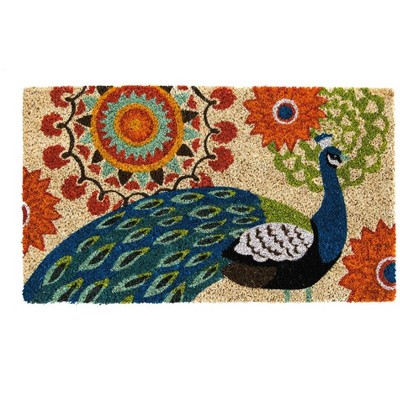 Evergreen Proud Peacocks Welcome Coir Doormat