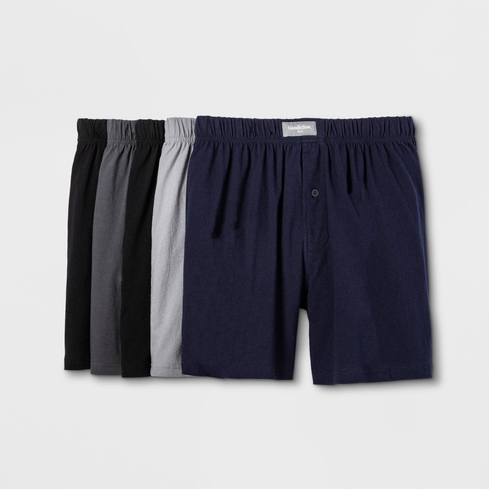 Men's Knit Boxers 5pk - Goodfellow & Co™ Black/Gray/Navy S: Mid Rise, Full Waistband Elastic