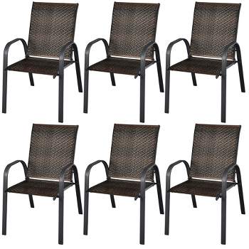 Costway Set of 6 Patio Rattan Dining Chairs Stackable Armrest Garden Mix Gray\Mix Brown
