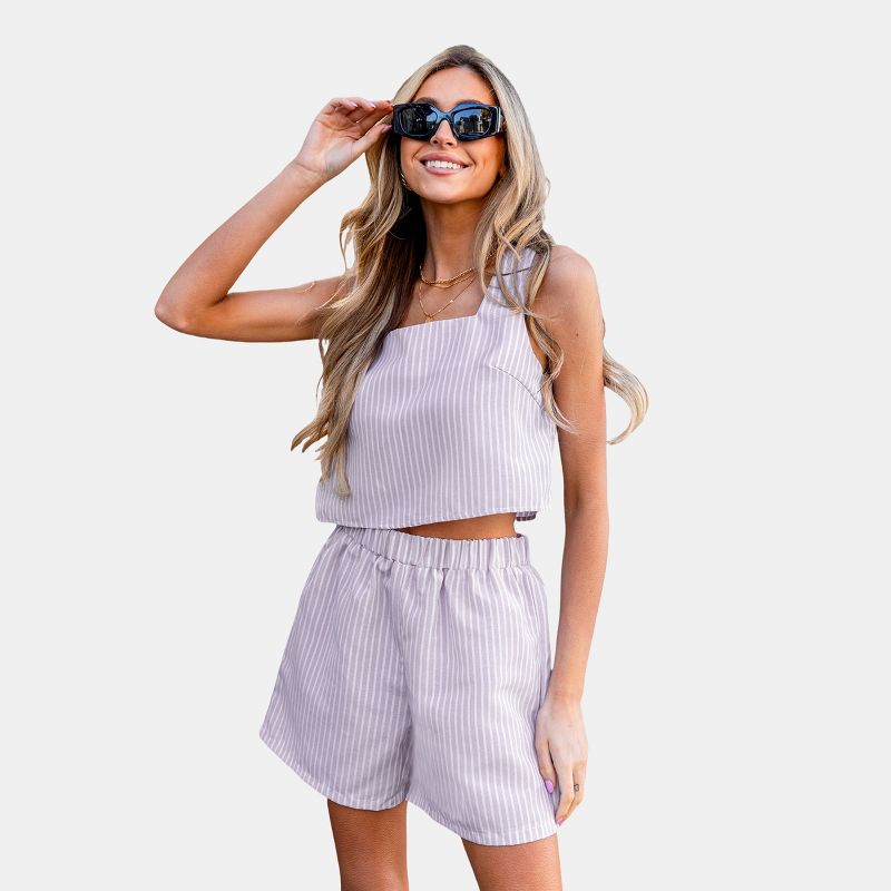 Women's Striped Square Neck Top & Straight Leg Shorts Set - Cupshe, 1 of 6