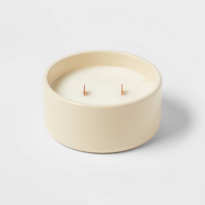 2-Wick Glossy Ceramic Ginger Lily + Jasmine Wood Wick Jar Candle Yellow 8oz - Threshold&#8482;, 4 of 6