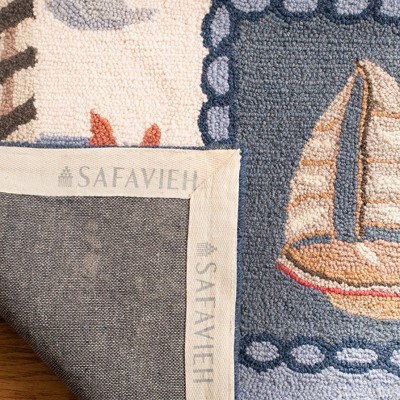 Blue Nautical Hand-Hooked Wool Area Rug, 3'9" x 5'9"