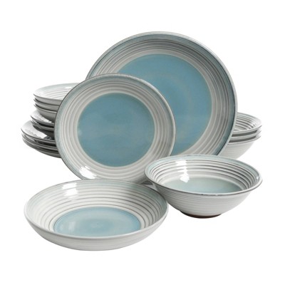Gibson Elite 16pc Terracotta Sunbreeze Double Bowl Dinnerware Set Blue