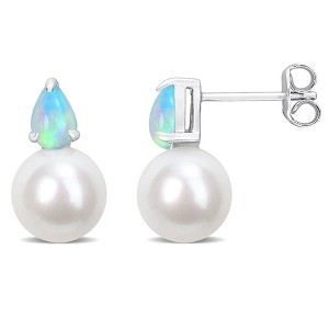 EVERLY JEWELRY | Sterling Silver 7/8 CT TGW Ethiopian Opal & 8.5 - 9 MM Cultured Freshwater Pearl Fashion Post Earrings - 1 of 4