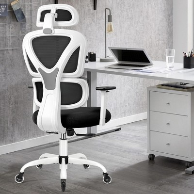 KERDOM Office Chair, Home Office Rolling Swivel Chair Mesh High Back Computer Chair with 3D Adjustable Armrest & Lumbar Support,White