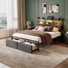 Furnulem Full Size Bed Frame with Storage Drawers Upholstered Headboard with Storage Shelf LED Lights and Charging Station Metal Platform Bed Frame - 3 of 4