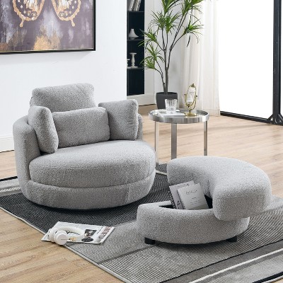 NicBex Modern Accent Chair Swivel Chair with Moon Storage Ottoman Round Loveseat Circle Swivel Barrel Chairs with 4 Pillows