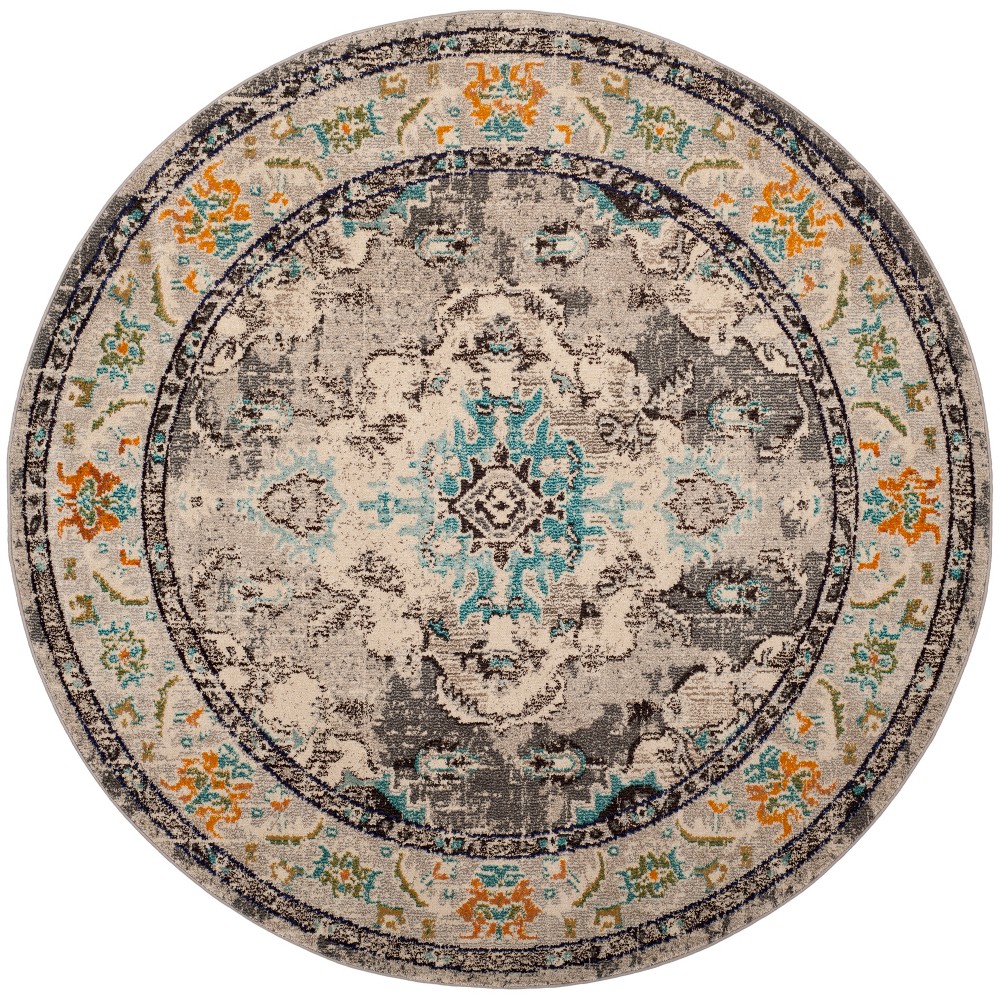 5' Round Medallion Area Rug Gray/Light Blue - Safavieh