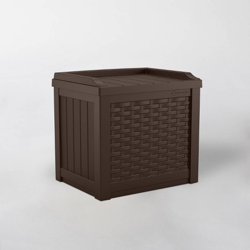 Box with Seat 22 Gallon Outdoor Resin Wicker Deck Storage Java Brown Yard Garden 