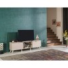 Vynxaria Mid Century Modern TV Stand, 66" Unit with 2 Door Cabinets and 1 Glass Shelf, Beige Finish - 3 of 4