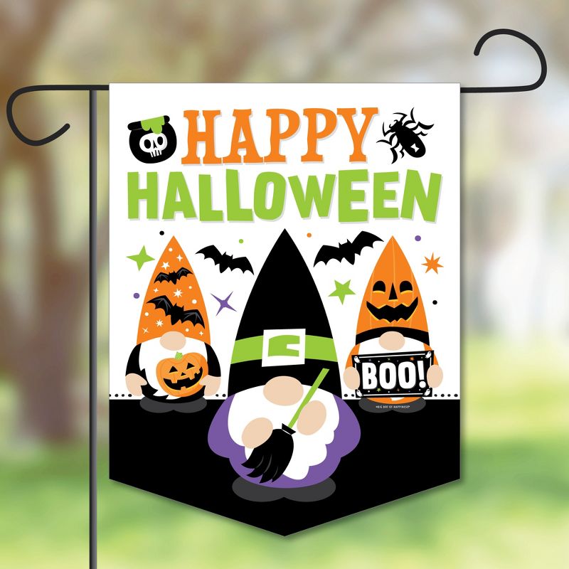 Big Dot of Happiness Halloween Gnomes - Outdoor Home Decorations - Double-Sided Spooky Fall Party Garden Flag - 12 x 15.25 inches, 1 of 9