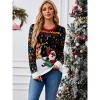 Coolmee Women's Funny Sweaters Crew Neck Reindeer Christmas Tree Santa Clause Jacquard Long Sleeve Button Knit Festival Sweaters XL Black - 3 of 4