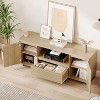 Homhougo Rattan TV Stand for 70 Inch TV, Boho TV Entertainment Center, Wooden TV Console with Drawer and 2 Cabinets, Media Console Cabinet, Natural - 3 of 4