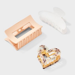 Mixed Shape Heart Claw Hair Clip Set 3pc - Universal Thread™ Gold/White - 1 of 3
