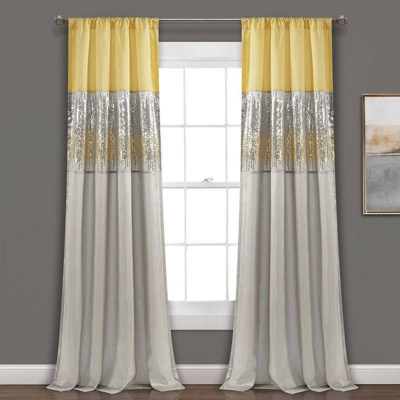 Home Boutique Night Sky Window Curtain Panel Single Yellow/Gray 42X84, 1 of 2