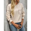 Womens Shirts Ribbed Color Block Crew Neck Long Sleeve Casual Oversized Tee with Pocket - 3 of 4
