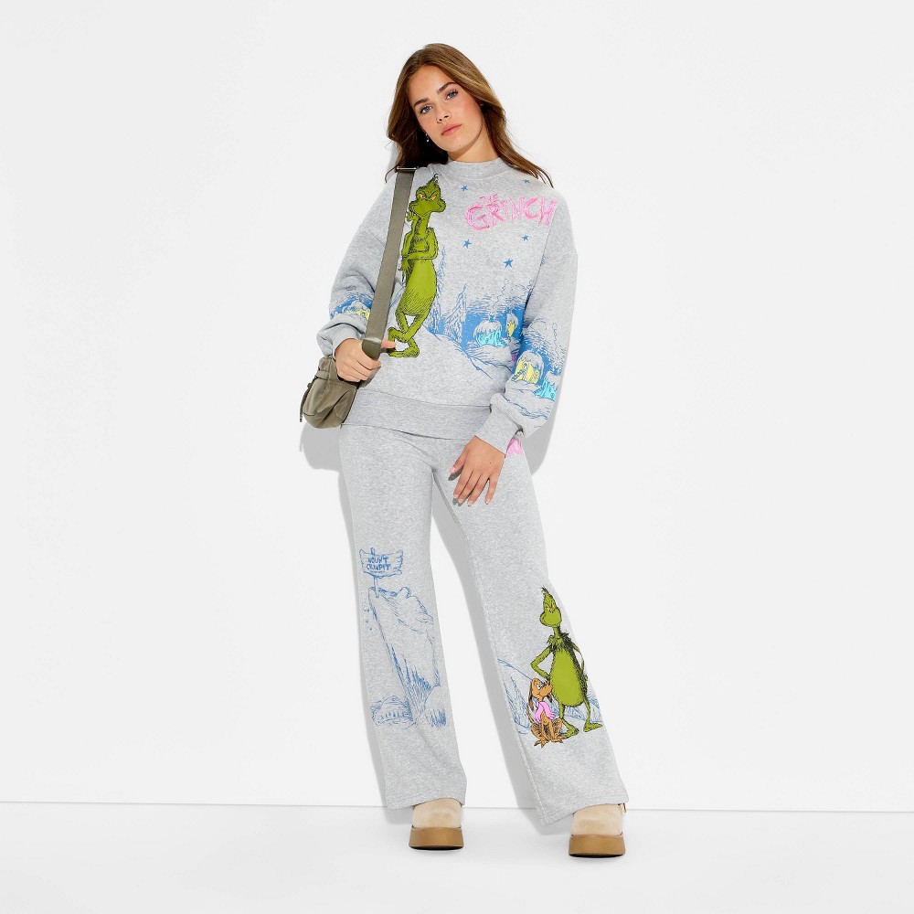 Women's Grinch Fleece Graphic Sweatshirt - Heather Gray XL