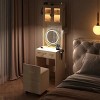 Small Vanity Desk with Mirror and LED Lights, Makeup Table with Charging Station and drawers and Storage Shelves for Small Space - 2 of 4